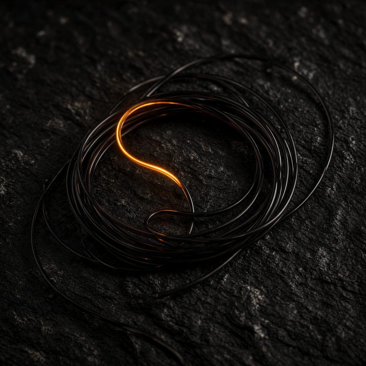 One strand of fiber lit, the rest dark